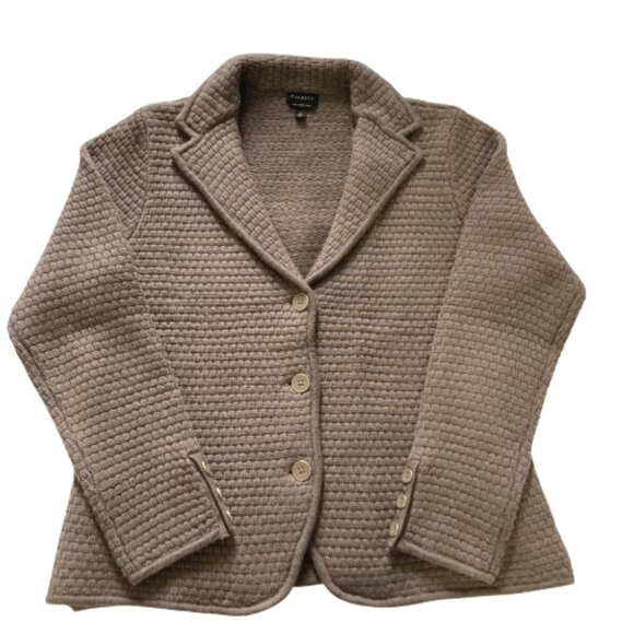 Talbots Pure Merino Cardigan Med Brown /Taupe Textured V-Neck Collar, EUC, Large - Picture 11 of 15